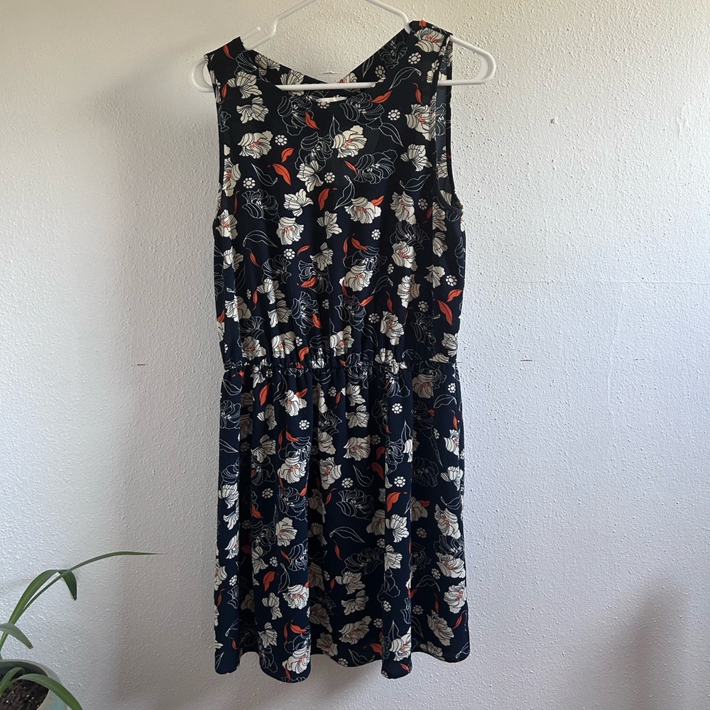 Navy Blue Floral Dress M